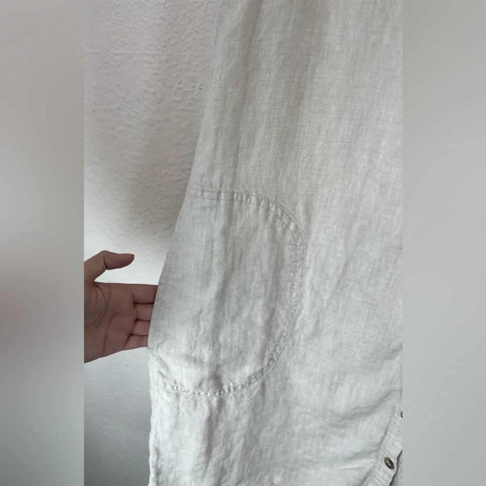 Tahari 100% Linen Beige Sleeveless Collared Button Down Shirt Dress Women Large - Picture 4 of 11